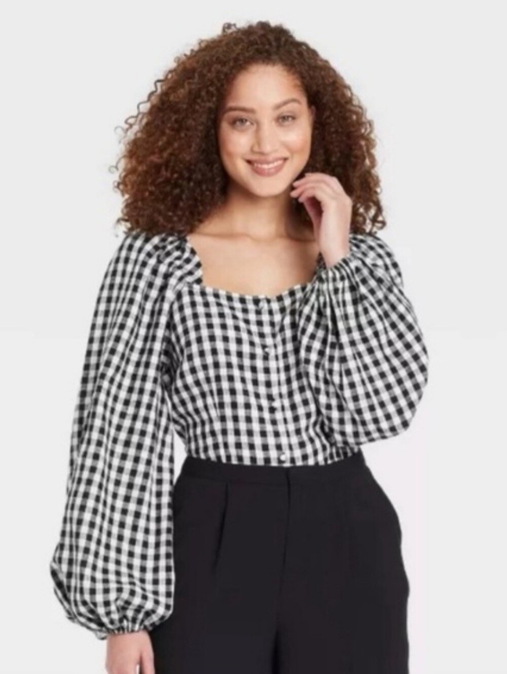 Who What Wear Ginham Balloon Sleeve Top
